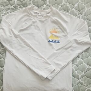White Long Sleeve Shirt with Sun and Wave Design